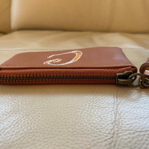 Anthropologie Miss Albright monogram C leather coin purse with zipper and tassle - Picture 6 of 8